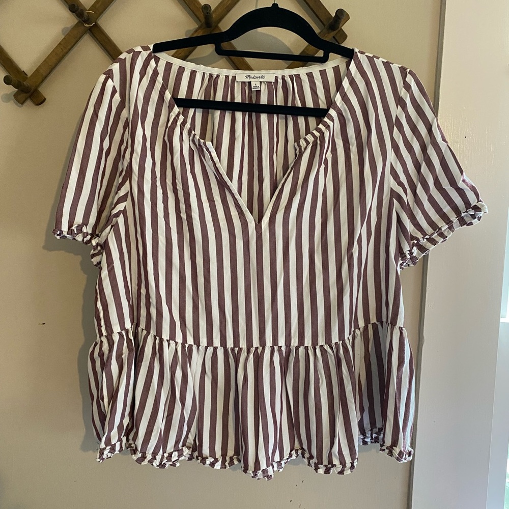 Madewell size large babydoll too short sleeve with purple stripes